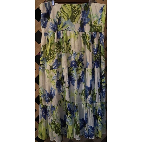 CHAPS Tropical Floral Print Multi Tiered Long Maxi lined Skirt Women's XL - Picture 5 of 7